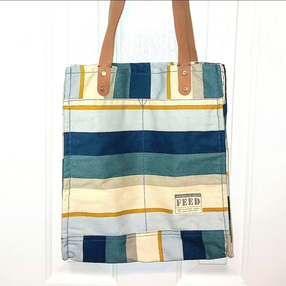 Coastal Stripe Market Canvas Grocery Tote feed tote Feed Project